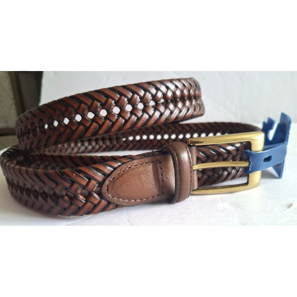 BASS Woven Braided Leather Dress Belt Mens Size 44 Dark Brown Work Belt 7420 New